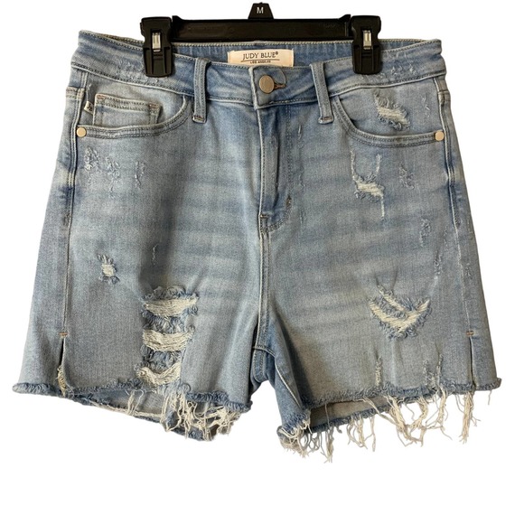 Judy Blue Pants - Judy Blue Side Slit Distressed Jean Shorts Light Wash Sz L EUC